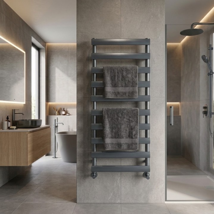 500mm (w) x 1140mm (h) Verus Gunmetal Designer Towel Rail