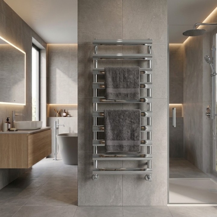 500mm (w) x 1140mm (h) Verus Chrome Designer Towel Rail