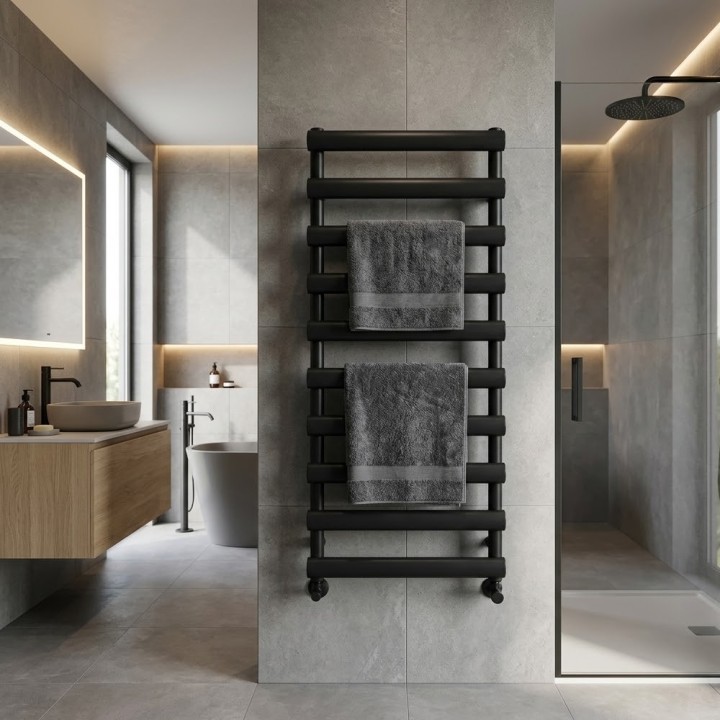 500mm (w) x 1140mm (h) Verus Matt Black Designer Towel Rail
