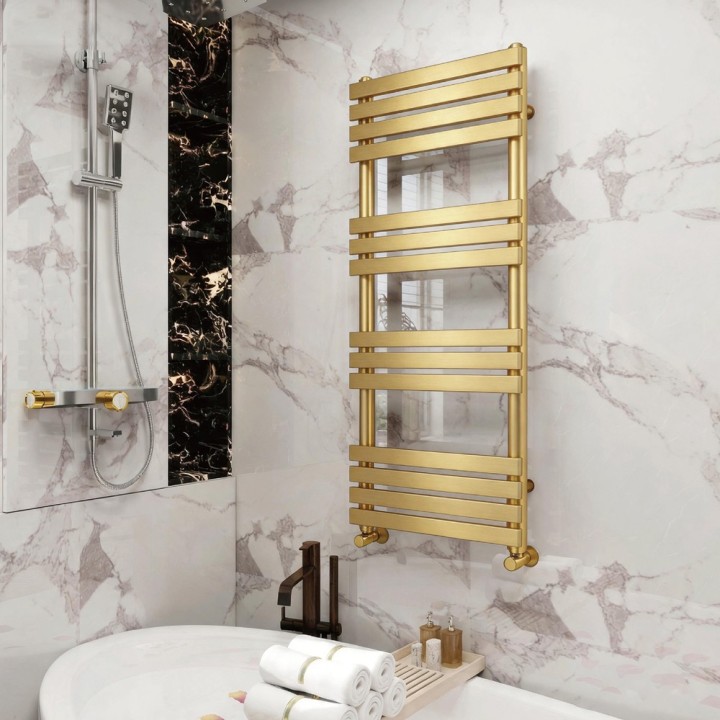 500mm (w) x 1200mm (h) Clarus Brushed Brass Designer Towel Rail