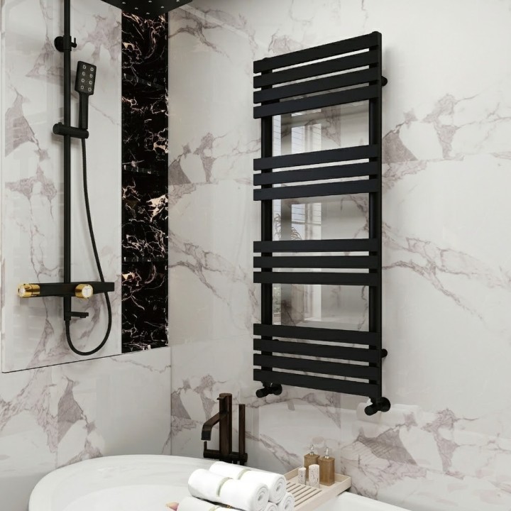 500mm (w) x 1200mm (h) Clarus Matt Black Designer Towel Rail