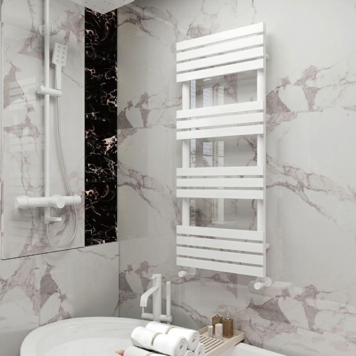 500mm (w) x 1200mm (h) Clarus White Designer Towel Rail