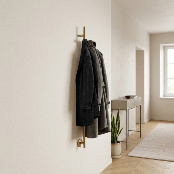 97mm (w) x 1200mm (h) Brushed Brass Dry Electric Thermostatic Coat / Robe Hanger (Manual Dial)