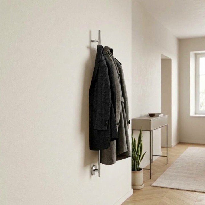97mm (w) x 1200mm (h) Polished Dry Electric Thermostatic Coat / Robe Hanger (Manual Dial)