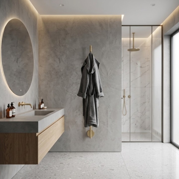 97mm (w) x 1700mm (h) Brushed Brass Dry Electric Thermostatic Coat / Robe Hanger (Manual Dial)