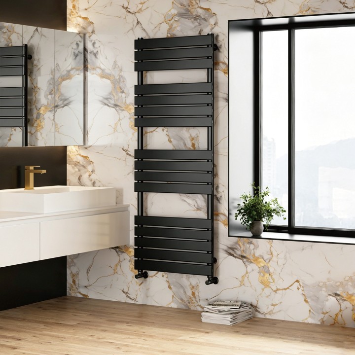 500mm (w) x 1600mm (h) Lux Matt Black Designer Towel Rail
