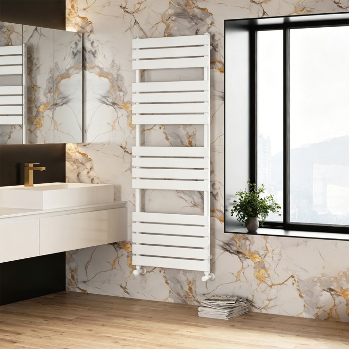 500mm (w) x 1600mm (h) Lux White Designer Towel Rail