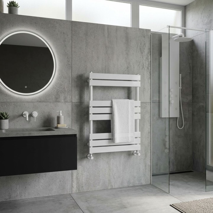 500mm (w) x 800mm (h) Lux White Designer Towel Rail