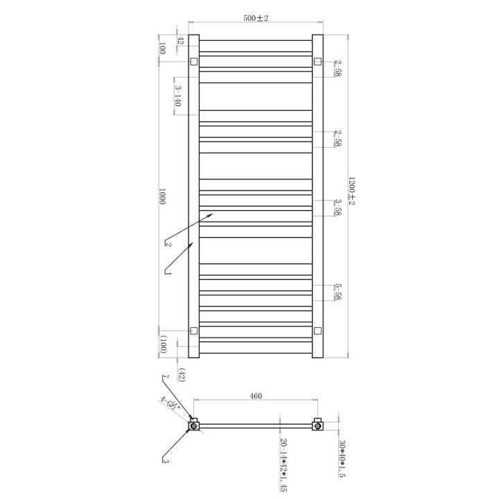 500mm (w) x 1200mm (h) Fortis Gunmetal Designer Towel Rail