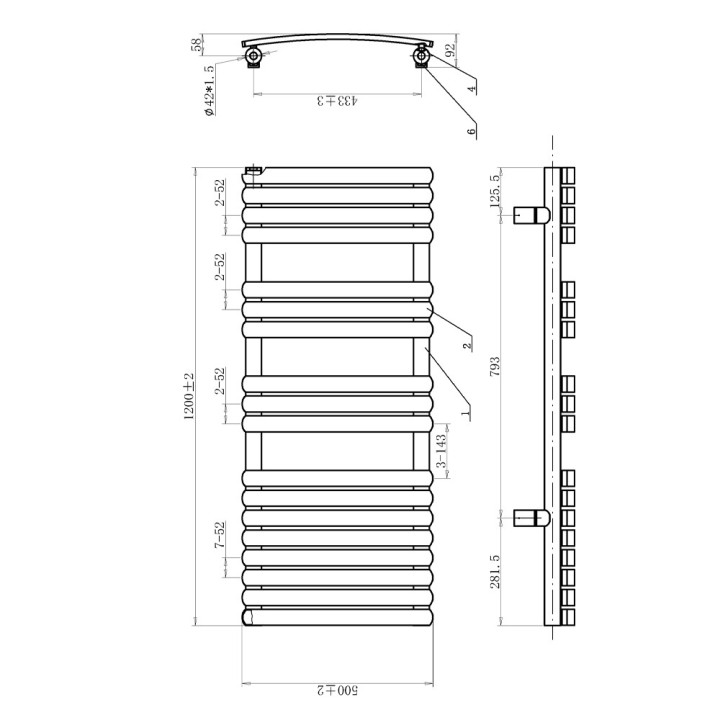 500mm (w) x 1200mm (h) Castell Chrome Designer Towel Rail