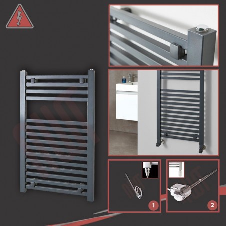 500mm (w) x 800mm (h) Electric "Atlas" Anthracite Heated Towel Rail (Single Heat or Thermostatic Option)