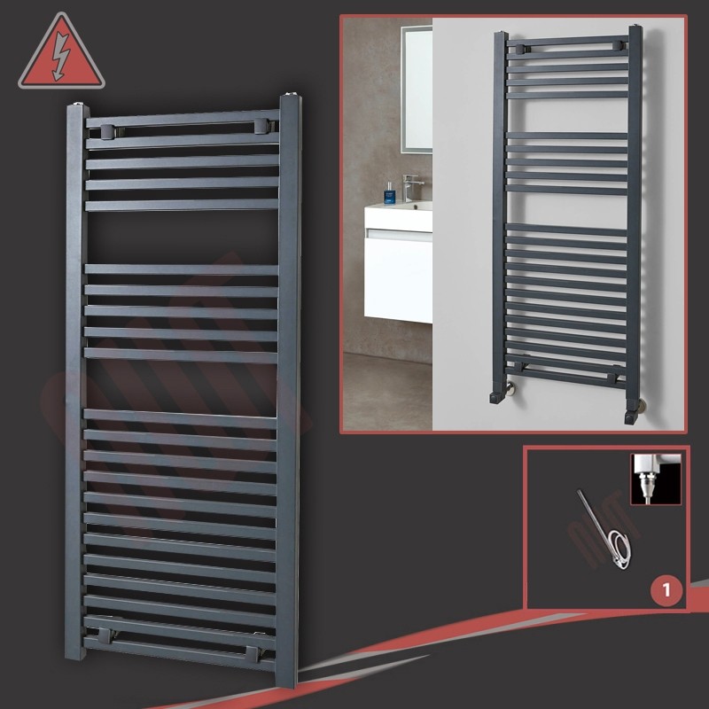 500mm (w) x 1200mm (h)Electric "Atlas" Anthracite Heated Towel Rail (Single Heat or Thermostatic Option)