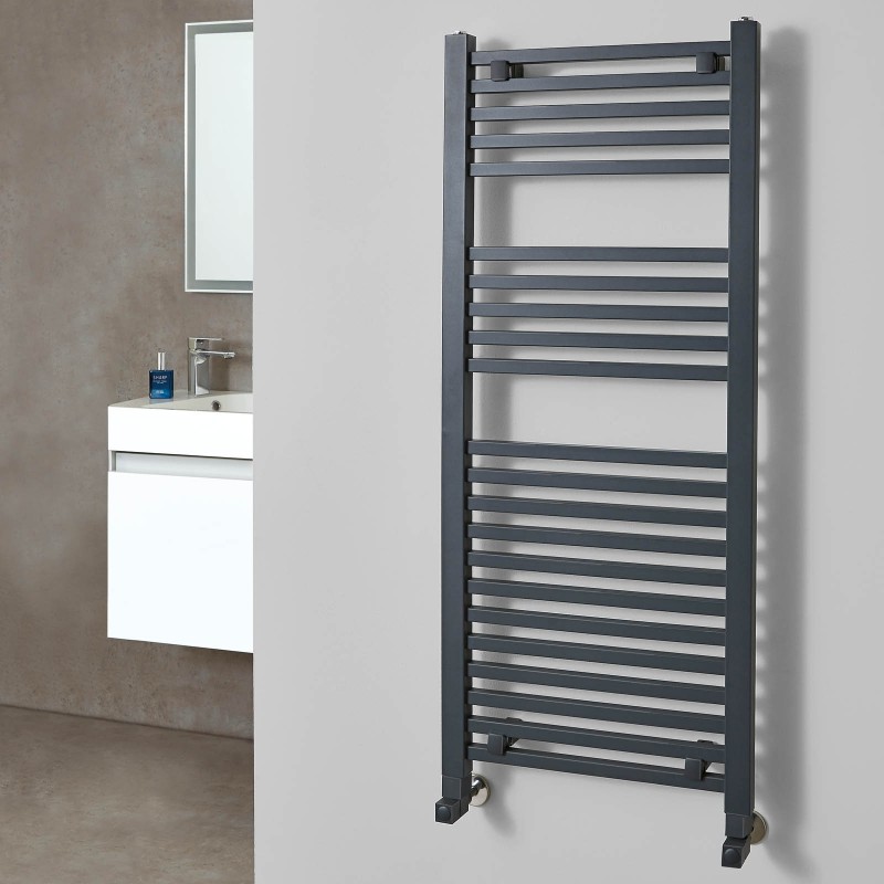 500mm (w) x 1200mm (h)Electric "Atlas" Anthracite Heated Towel Rail (Single Heat or Thermostatic Option)