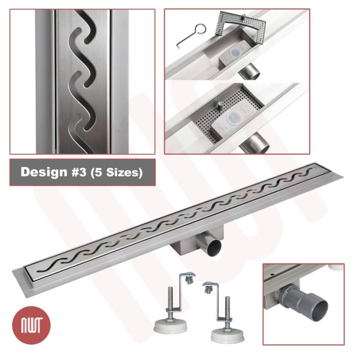 Design 3 - Stainless Steel "Rectangular" Wetroom Drainage System - 5 Sizes (600mm to 1500mm)