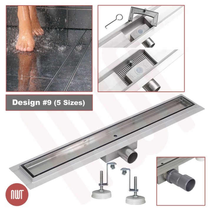 Design 9 - Stainless Steel "Rectangular" Wetroom Drainage System - 5 Sizes (600mm to 1500mm)
