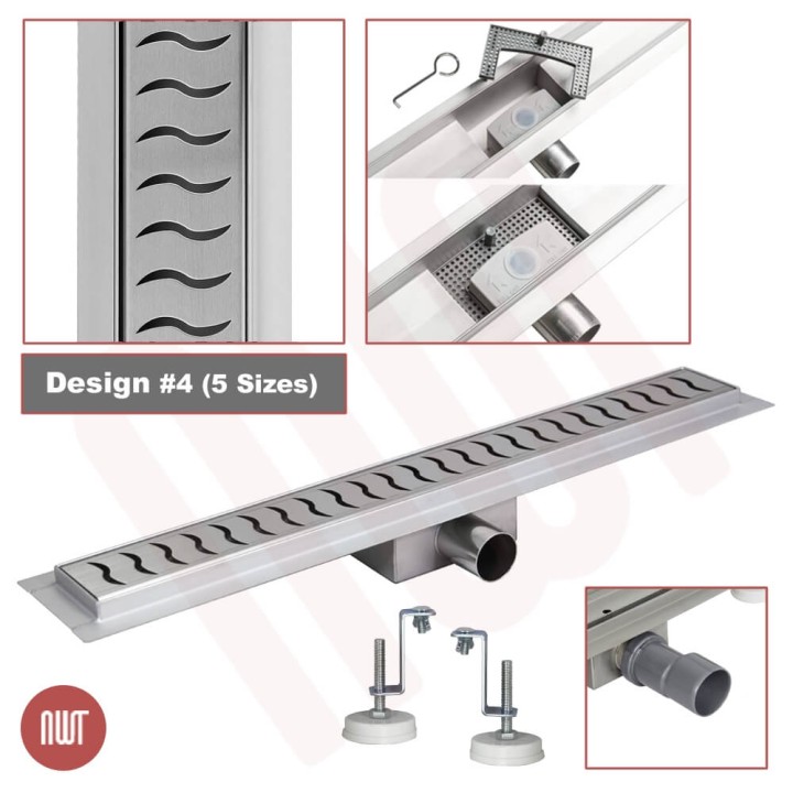 Design 4 - Stainless Steel "Rectangular" Wetroom Drainage System - 5 Sizes (600mm to 1500mm)