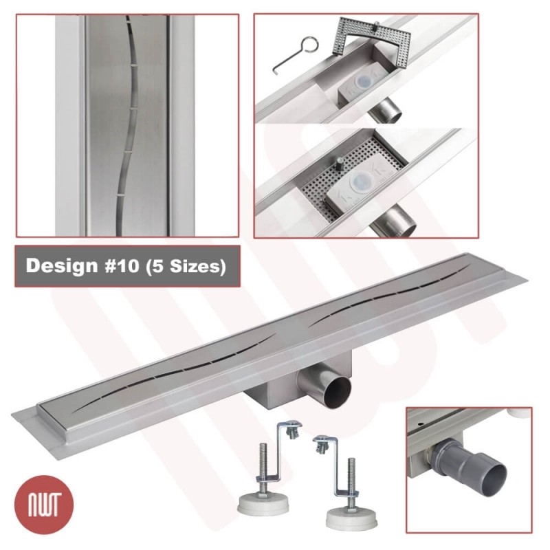 #7 600mm to 1500mm Stainless Steel Wetroom Shower Drain Channel Trap Gully 