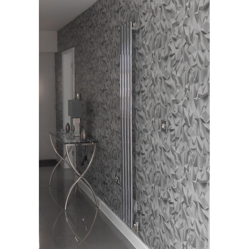 280mm W x 1800mm H Brecon vertical chrome radiator in modern living room