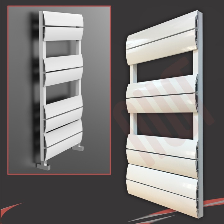 500mm (w) x 1000mm (h) "Wave" White Single Aluminium Towel Rail (8 Extrusions)