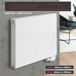 Ultraheat "Planal" Flat Panel Horizontal White Radiator (59 Sizes - Single Panel, Single Convector)