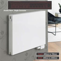 Ultraheat "Planal" Flat Panel Horizontal White Radiator (47 Sizes - Double Panel, Single Convector)