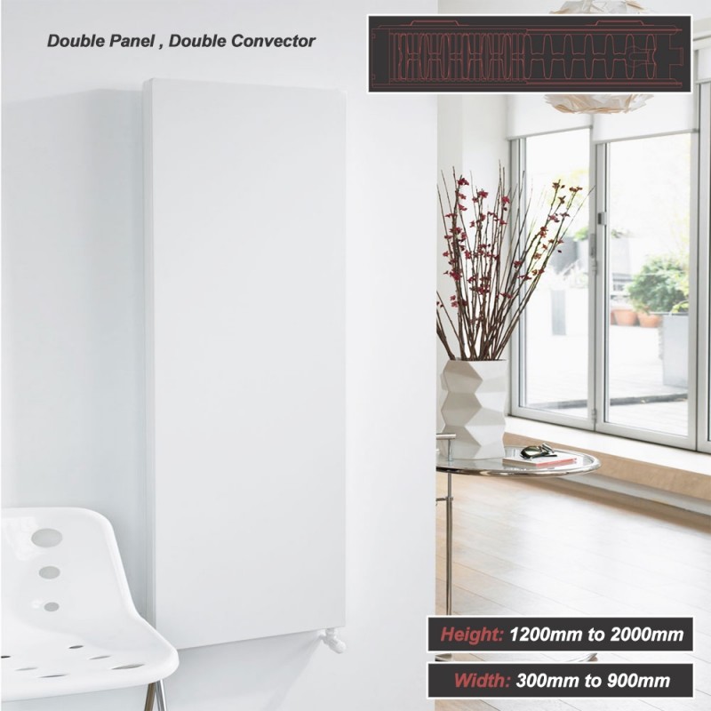 Ultraheat "Planal" Flat Panel Vertical White Radiator (27 Sizes - Double Panel, Double Convector)