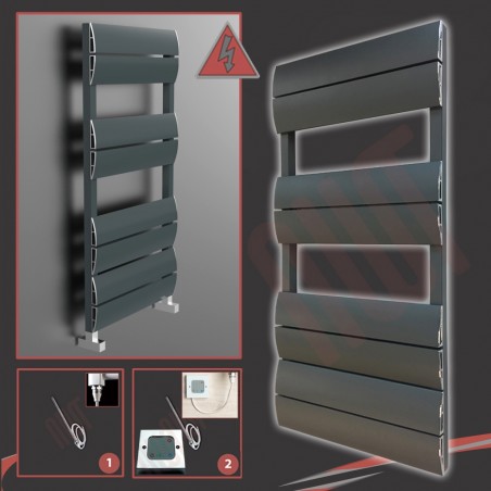 500mm (w) x 1000mm (h) Electric "Wave" Anthracite Single Aluminium Towel Rail (Single Heat or Thermostatic Option)