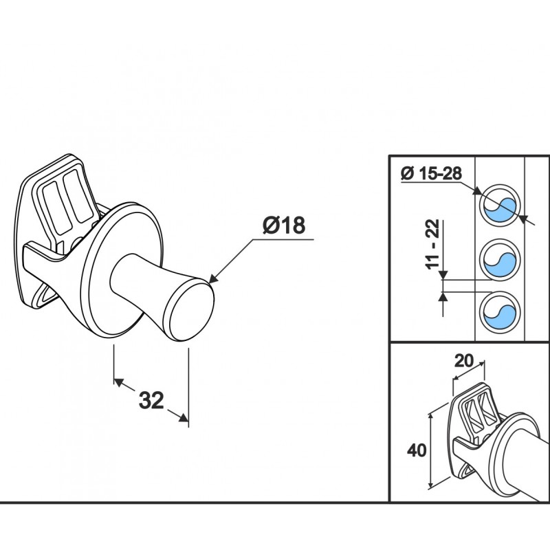 Chrome I Robe Hook (Pair)