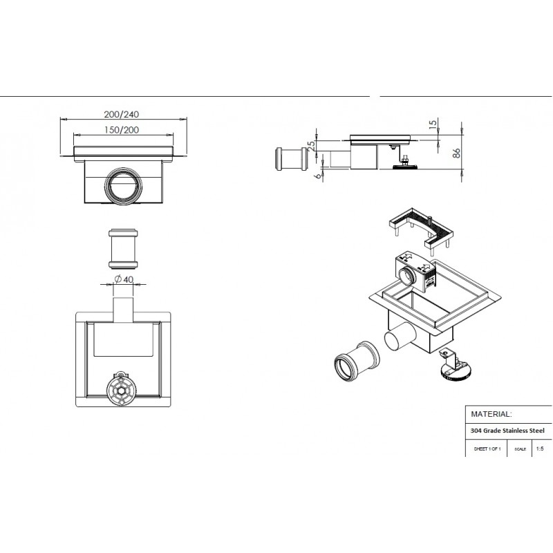 150mm Square Wetroom Drainage