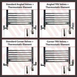 Thermostatic Electric Chrome Dual Fuel T-Piece Kits (100W to 600W Thermostatic Elements) Standard or Thermostatic Valves