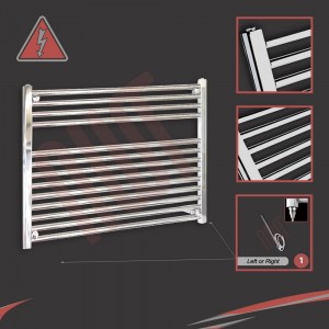 900mm (w) x 600mm (h) Electric Straight Chrome Towel Rail (Single Heat or Thermostatic Option)