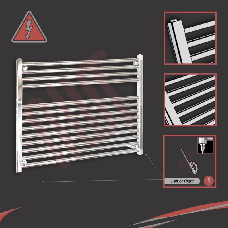 900mm (w) x 600mm (h) Electric Straight Chrome Towel Rail (Single Heat or Thermostatic Option)
