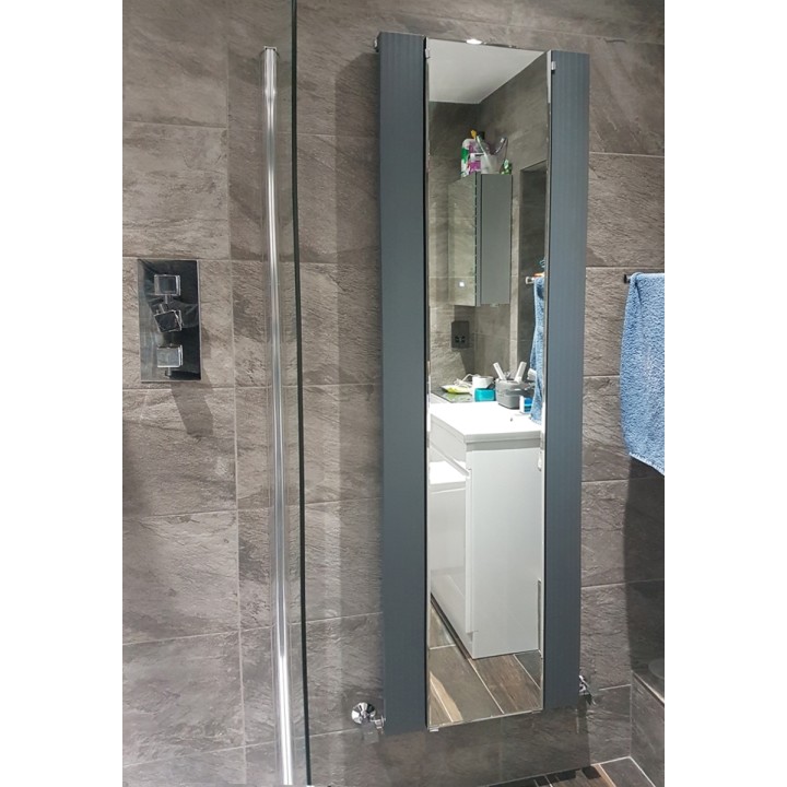 465mm (w) x 1700mm (h) Newborough Anthracite Flat Panel Aluminium Mirror Radiator