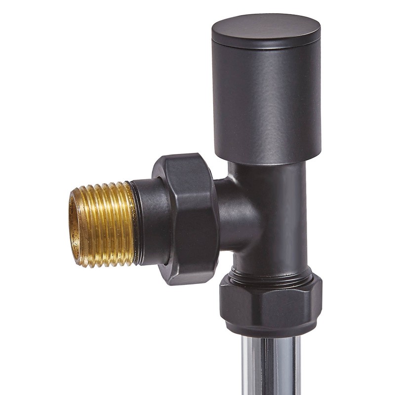 Angled Black Valves for Radiators & Towel Rails (Pair)