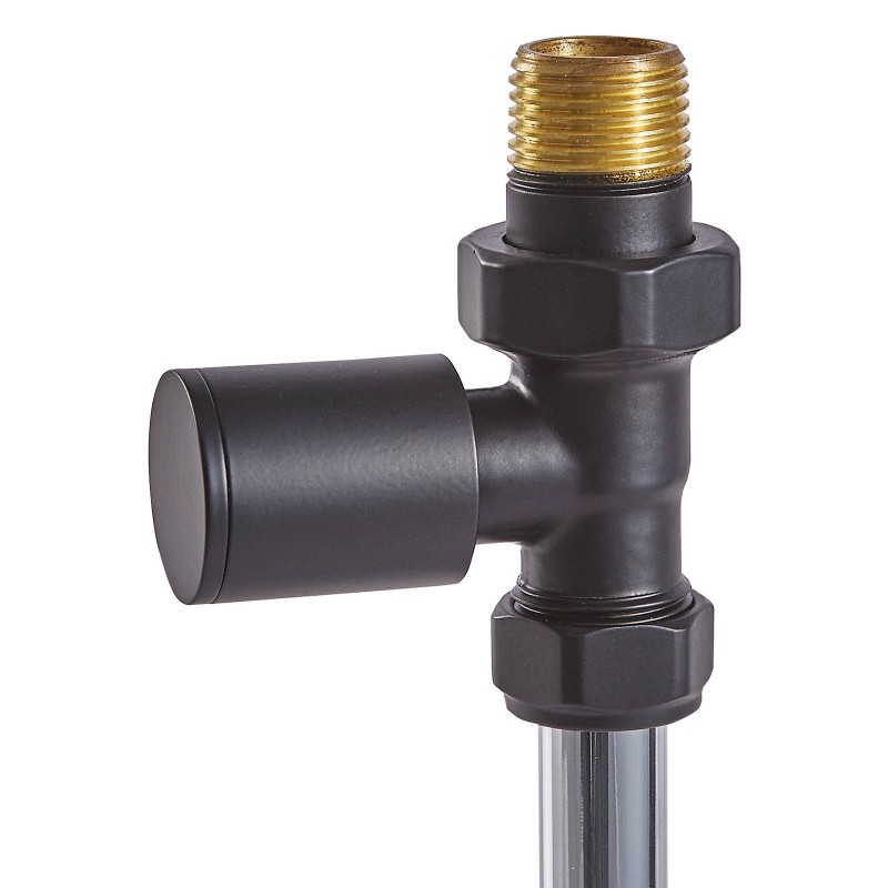 Straight Black Valves for Radiators & Towel Rails (Pair)