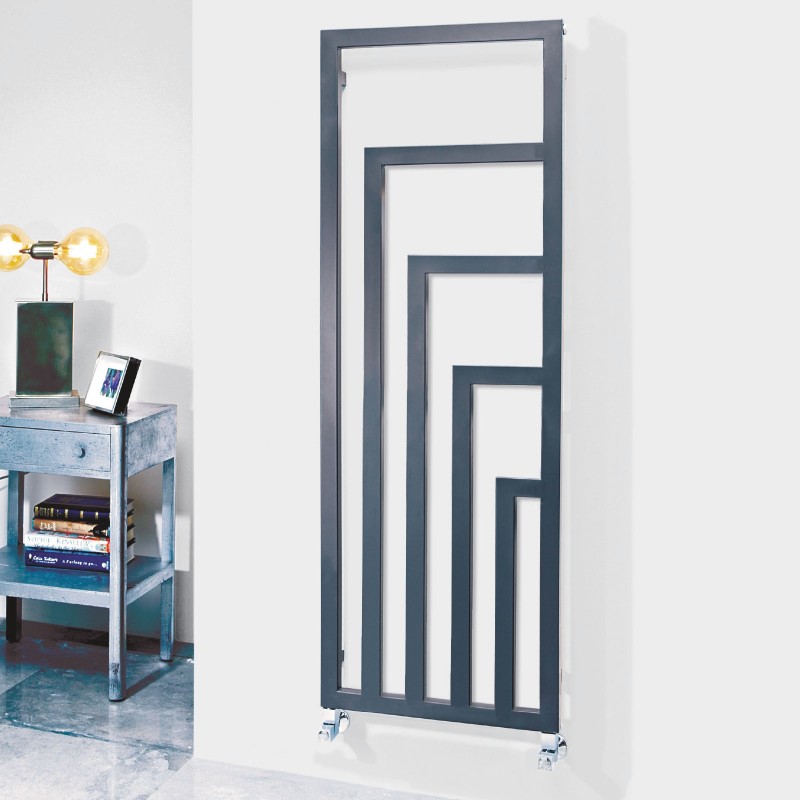 520mm (w) x 1460mm (h) "Ramona" Anthracite Designer Radiator Towel Rail - Insitu