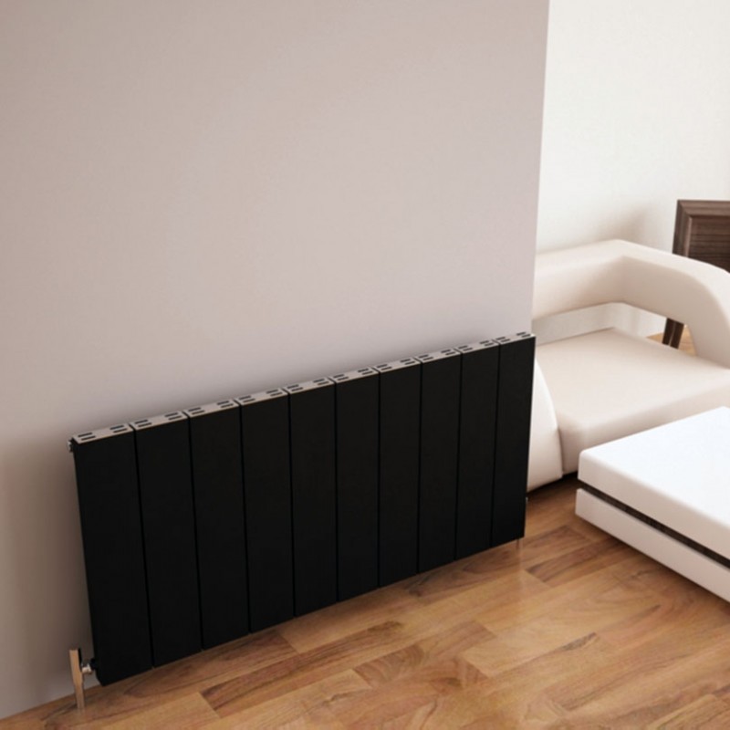 Flat Mount Radiator Carisa Elvino Black Aluminium Flat Panel Horizontal Radiators