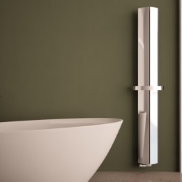 Carisa "Nixie Bath" Polished Anodised Aluminium Vertical Designer Radiators & Chrome Towel Bar (3 Sizes)