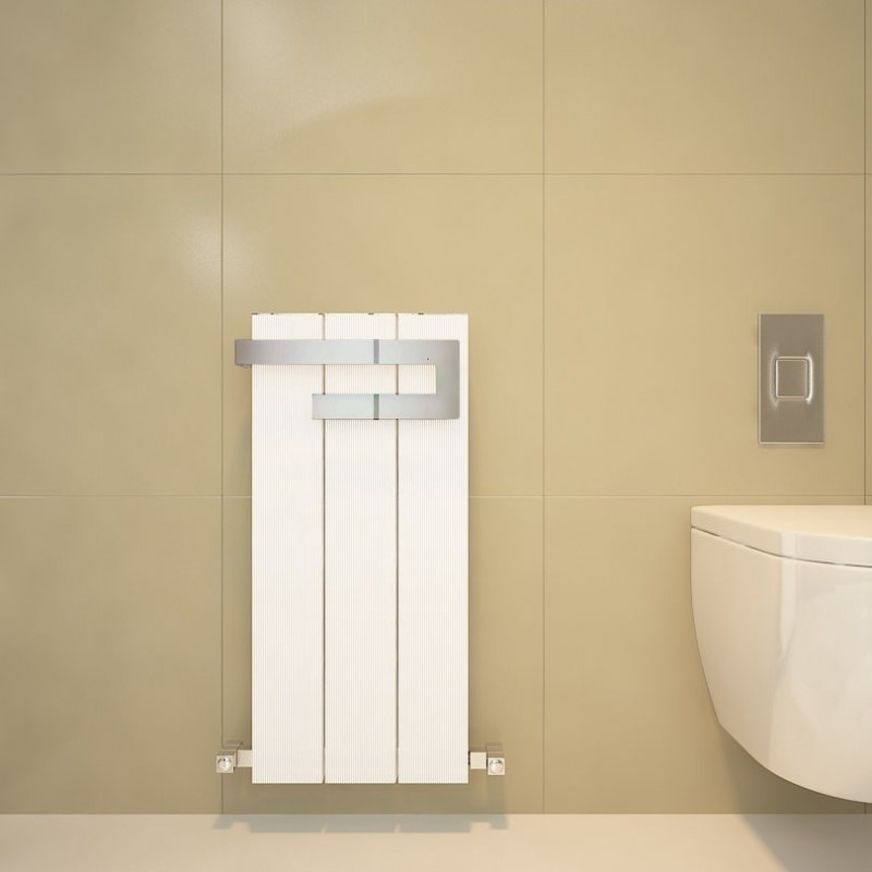 370mm (w) x 800mm (h) Carisa "Elvino Bath" White Aluminium Designer Radiator + Chrome Towel Bar