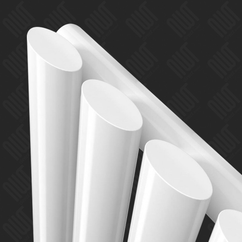 280mm (w) x 1800mm (h) Brecon White Oval Tube Vertical Radiator - Close up