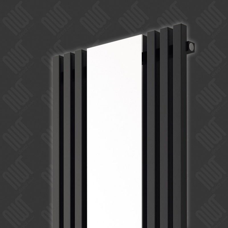 415mm (w) x 1800mm (h) Carisa "Sophia Mirror" White Aluminium Designer Vertical Mirror Radiator - Close up