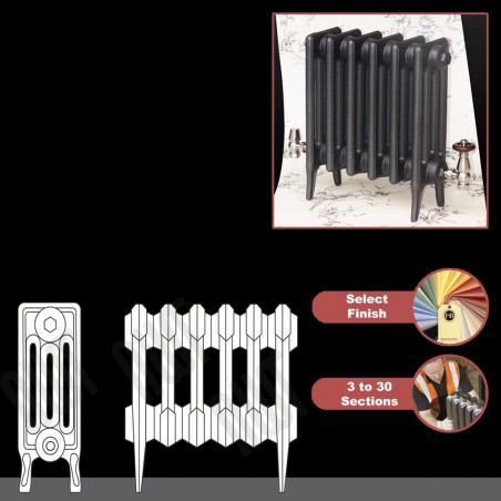 The "Gladstone" 4 Column 460mm (H) Traditional Victorian Cast Iron Radiator (3 to 30 Sections Wide) - Choose your Finish