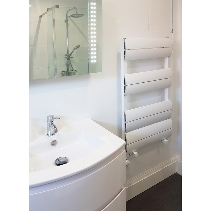 500mm (w) x 1000mm (h) Electric "Wave" White Single Aluminium Towel Rail (Single Heat or Thermostatic Option)