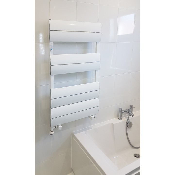 500mm (w) x 1000mm (h) Electric "Wave" White Single Aluminium Towel Rail (Single Heat or Thermostatic Option)