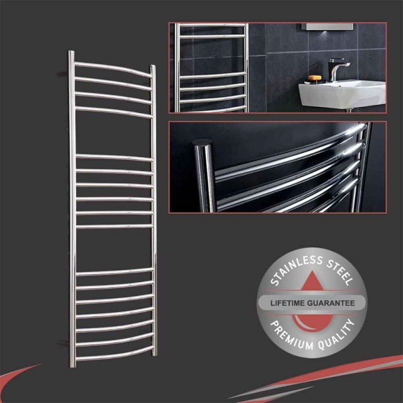 500mm (w) x 1200mm (h) Polished Curved "Stainless Steel" Towel Rail