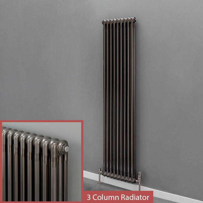 "Korona" 3 Column Bare Metal Lacquered Vertical Radiators (4 Sizes)