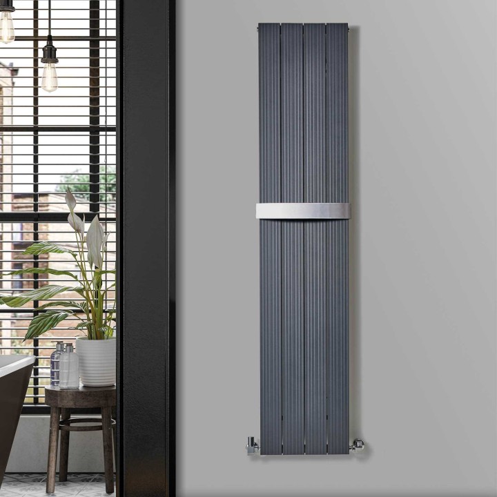 375mm (w) x 1800mm (h) "Newborough" Anthracite Aluminium Radiator
