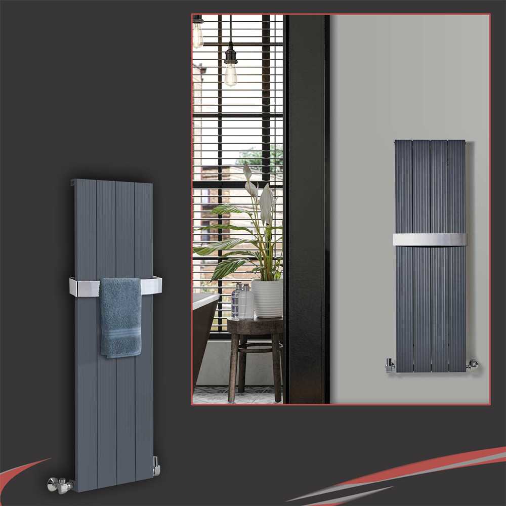 375mm x 1200mm Single Panel Anthracite Vertical Aluminium Designer Radiator