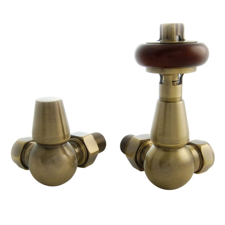 Corner "Belgravia" Thermostatic Traditional Radiator Valves - Antique Brass