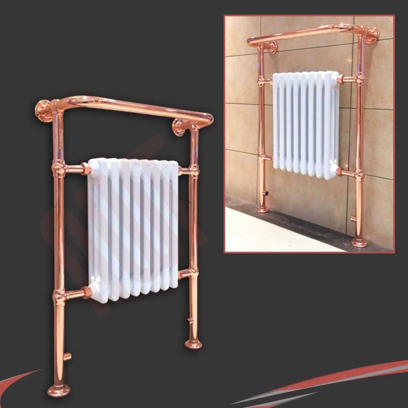 673mm (w) x 963mm (h) "Old Colwyn" Copper & White Traditional Floor Standing Towel Rail Radiator